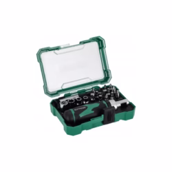 Zestaw bitów 25mm i nasadek z pokrętłem Stalco 19 el. grzechotka S-13722